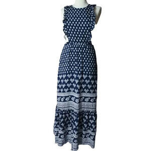 Sadie & Sage Apron Cottagecore Country Midi Dress Top Navy Sz S Ruffle Prairie